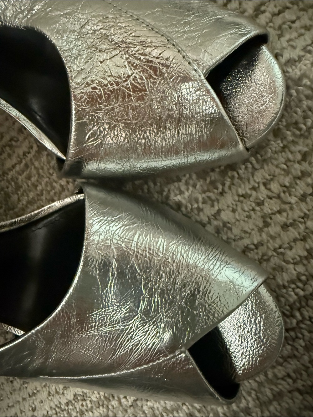 Zara Metallic Silver Slingback Peep-Toe Heels